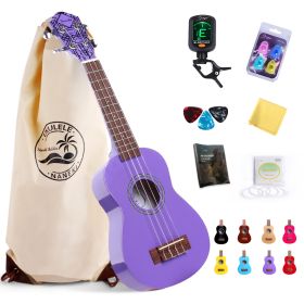 Soprano Ukulele Purple 21 inch High Gloss Basswood Mini Kids Guitar Hawaiian Ukeleles Instrument Kit with Ukalalee Bag Tuner Pack Book for Beginner To