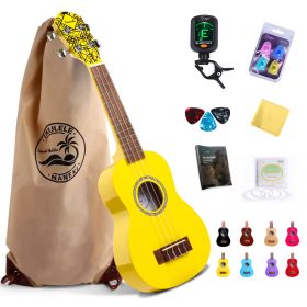 Soprano Ukulele 21 inch Mahogany Mini Kids Guitar Hawaiian ukelele Instrument Kit ukalalee for Beginner Adults Kids Starter(Yellow)