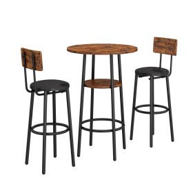 3 Piece Pub Dining Set; Modern Round Dining Table Set for 2; Small Bar Table Set; Space Saving for Kitchen; Pub and Apartment; Rustic Brown