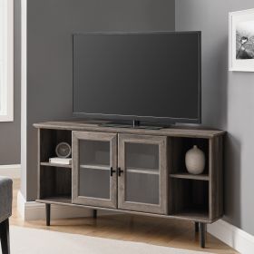 Glass Door Corner TV Stand for TVs up to 55"; Grey Wash