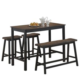 4 Piece Solid Wood Counter High Table Set with Bar Stools and Two Saddle Stools