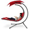 Hanging Curved Lounge Chair Swing for Backyard; Patio with Pillows; Canopy; Stand - Red