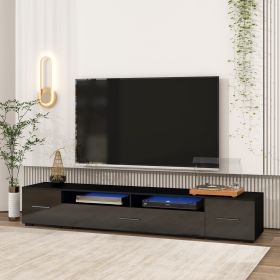 Extended; Minimalist Design TV stand with Color Changing LED Lights; Modern Universal Entertainment Center; High Gloss TV Cabinet for 90+ inch TV; Bla