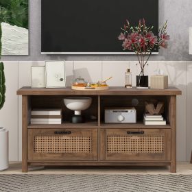 TV Stand; Two doors of TV cabinet; used for TV cabinet with a maximum size of 55 inches; rattan cabinet door; slide rail design; modern TV cabinet; ye