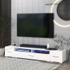 Extended; Minimalist Design TV stand with Color Changing LED Lights; Modern Universal Entertainment Center; High Gloss TV Cabinet for 90+ inch TV; Whi