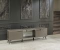 Denver Mid Century Modern Tv Stand 2 Door Cabinets 1 Glass Shelf 66 inch Tv Unit; Brown