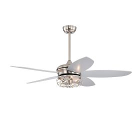 52' Industrial style Ceiling Fans with Lights Remote Control;  Ceiling Fan with 5 Reversible Blade for Living Room;  AC Motor;  Brushed Nickel