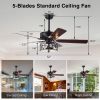 52''  Ceiling Fan with Light and Remote Control;  Ceiling Fan with 5 Blades for Patio Living Room;  Bedroom;  AC Motor; Industrial style;  Matte Black