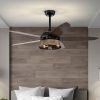 52''  Indoor Ceiling Fan with Remote;  Indoor Wood Ceiling Fan with 5 Blades for Patio Living Room;  AC Motor;  Industrial style;  Matte Black