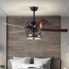 52''  Ceiling Fan with Light and Remote Control;  Ceiling Fan with 5 Blades for Patio Living Room;  Bedroom;  AC Motor; Industrial style;  Matte Black