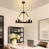 6 Light Round Farmhouse Carriage Wheel Pendant; Semi Recessed Chandelier w/ Black Metal E26