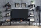 Raziela TV Stand; Concrete Gray &amp; Black Finish LV01142