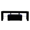 Black TV Stand with LED RGB Lights; Flat Screen TV Cabinet; Gaming Consoles for Lounge Room; Living Room and Bedroom; Black 51.2''x13.8''x17.7''