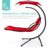 Hanging Curved Lounge Chair Swing for Backyard; Patio with Pillows; Canopy; Stand - Red