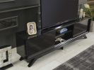 Luxia Mid Century Modern Tv Stand 2 Sliding Door Cabinet 2 Shelves 67 inch Tv Unit; Black