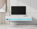 180 Wall Mounted Floating 80&quot; relief TV Stand with 20 Color LEDs White