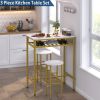 3 Piece Bar Table Set; Pub Table Counter Height Dining Set Breakfast Bar Table and 2 Stools with Storage Rack for Kitchen Home; White Marbling