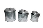 Galvanized Metal Lidded Canister With Ball Knob; Set of Three; Gray