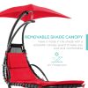 Hanging Curved Lounge Chair Swing for Backyard; Patio with Pillows; Canopy; Stand - Red