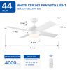 44 Inch Low Profile Indoor Ceiling Fan with LED Light and Remote Control;  Metal;  Fresh White;  4Blades