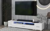 Extended; Minimalist Design TV stand with Color Changing LED Lights; Modern Universal Entertainment Center; High Gloss TV Cabinet for 90+ inch TV; Whi