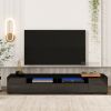 Extended; Minimalist Design TV stand with Color Changing LED Lights; Modern Universal Entertainment Center; High Gloss TV Cabinet for 90+ inch TV; Bla