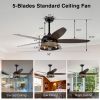 52''  Indoor Ceiling Fan with Remote;  Indoor Wood Ceiling Fan with 5 Blades for Patio Living Room;  AC Motor;  Industrial style;  Matte Black