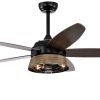 52''  Indoor Ceiling Fan with Remote;  Indoor Wood Ceiling Fan with 5 Blades for Patio Living Room;  AC Motor;  Industrial style;  Matte Black