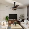 52''  Indoor Ceiling Fan with Remote;  Indoor Wood Ceiling Fan with 5 Blades for Patio Living Room;  AC Motor;  Industrial style;  Matte Black