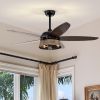 52''  Indoor Ceiling Fan with Remote;  Indoor Wood Ceiling Fan with 5 Blades for Patio Living Room;  AC Motor;  Industrial style;  Matte Black