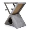 Folding Cat Tower Tree, 2-Tier Pet House with Scratching Pad, Cat Nest Hammock for Small to Middle Kitten - Gray XH