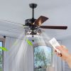 52''  Ceiling Fan with Light and Remote Control;  Ceiling Fan with 5 Blades for Patio Living Room;  Bedroom;  AC Motor; Industrial style;  Matte Black