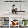 52' Ceiling Fans with Lights Remote Control; Ceiling Fan with 5 Blade for Living Room