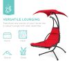 Hanging Curved Lounge Chair Swing for Backyard; Patio with Pillows; Canopy; Stand - Red