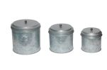 Galvanized Metal Lidded Canister With Ball Knob; Set of Three; Gray