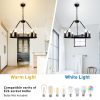 6 Light Round Farmhouse Carriage Wheel Pendant; Semi Recessed Chandelier w/ Black Metal E26