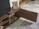 April Mid Century Modern Tv Stand 2 Door Cabinets 2 Shelves White 66 inch Tv Unit; Walnut