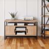 Wooden Rectangular Media Console for TVs up to 55" Natural Oak