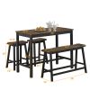 4 Piece Solid Wood Counter High Table Set with Bar Stools and Two Saddle Stools