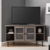 Glass Door Corner TV Stand for TVs up to 55"; Grey Wash