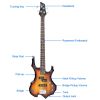 (Do Not Sell on Amazon)Glarry Burning Fire Electric Bass Guitar Full Size 4 String Bag Strap Paddle Cable Wrench Tool Sunset Color