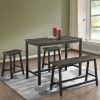 4 Piece Solid Wood Counter High Table Set with Bar Stools and Two Saddle Stools