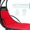 Hanging Curved Lounge Chair Swing for Backyard; Patio with Pillows; Canopy; Stand - Red