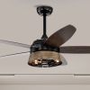 52''  Indoor Ceiling Fan with Remote;  Indoor Wood Ceiling Fan with 5 Blades for Patio Living Room;  AC Motor;  Industrial style;  Matte Black