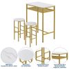 3 Piece Bar Table Set; Pub Table Counter Height Dining Set Breakfast Bar Table and 2 Stools with Storage Rack for Kitchen Home; White Marbling