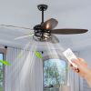 52' Ceiling Fans with Lights Remote Control; Ceiling Fan with 5 Blade for Living Room