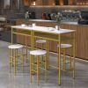 3 Piece Bar Table Set; Pub Table Counter Height Dining Set Breakfast Bar Table and 2 Stools with Storage Rack for Kitchen Home; White Marbling