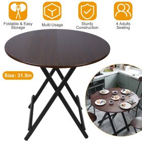 31.5in Round High Top Folding Table 2.6FT Iron Bar Foldable Wooden Dining Desk (Color: Walnut)