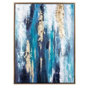 Handmade Gold Foil Abstract Oil Painting  Wall Art Modern Minimalist Blue Color Canvas Home Decorative For Living Room No Frame (size: 150x220cm)