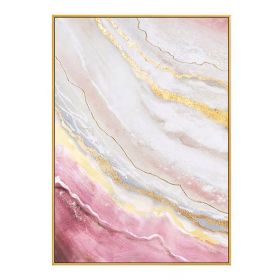 Hand Painted Gold Foil Abstract Oil Painting Wall Art Modern Minimalist Pink Marble Picture Canvas Home Decor For Living Room No Frame (size: 100x150cm)